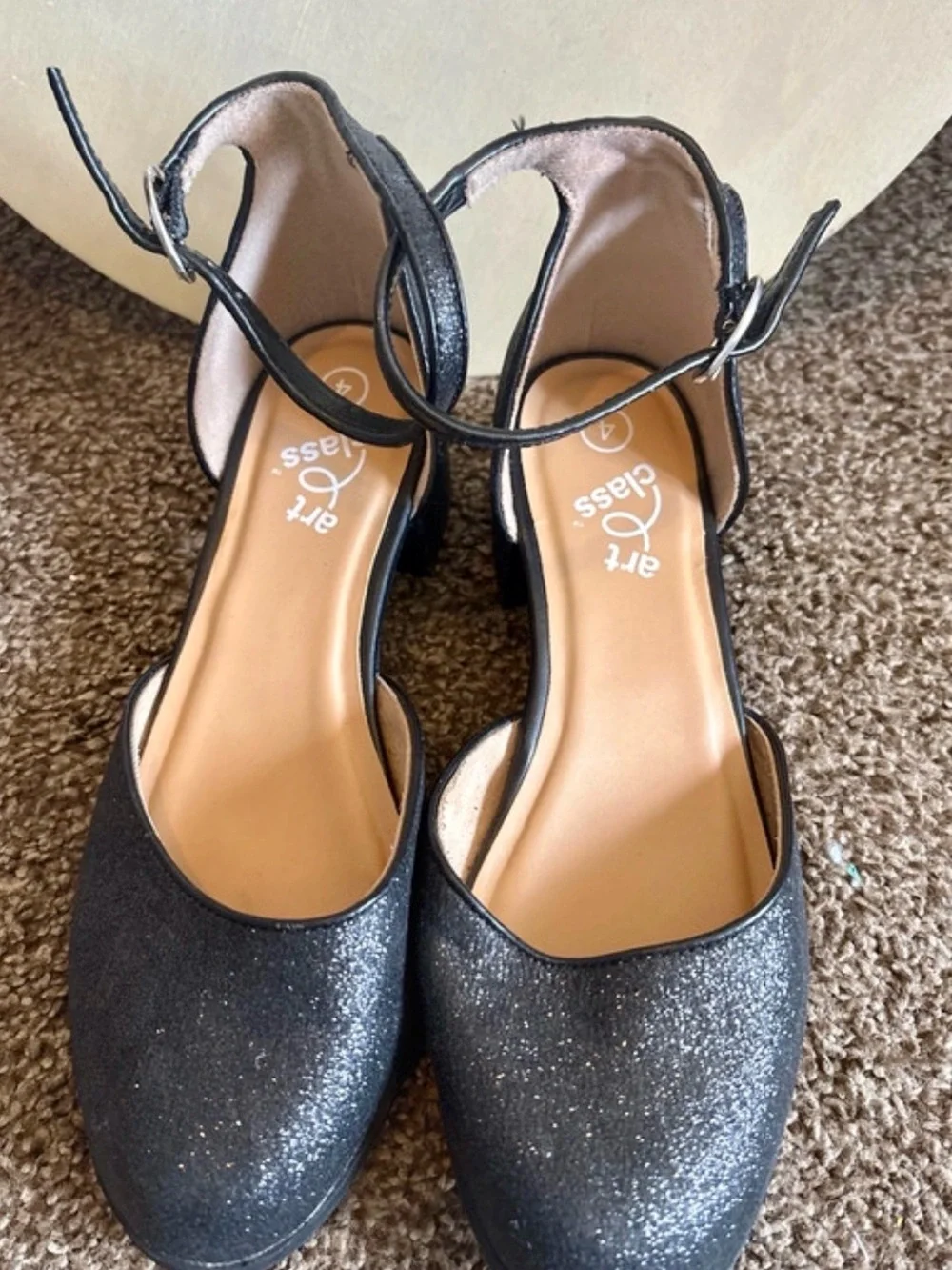 art class Black Glitter Ankle-Strap Block Heel Mary Janes